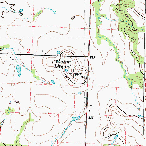 Topographic Map of Martin Mound, MO