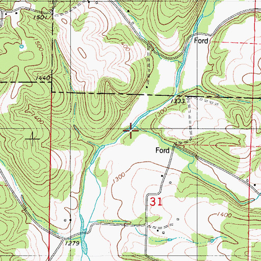Topographic Map of Martins Branch, MO