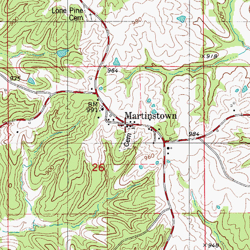 Topographic Map of Martinstown, MO