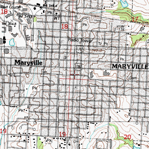 Topographic Map of Maryville, MO