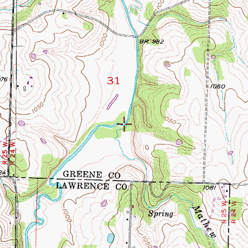 Topographic Map of Mathew Brown Branch, MO