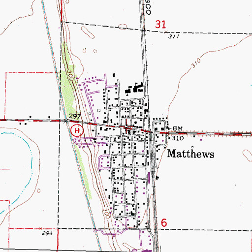 Topographic Map of Matthews, MO