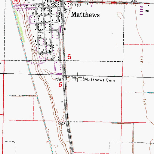 Topographic Map of Matthews Cemetery, MO
