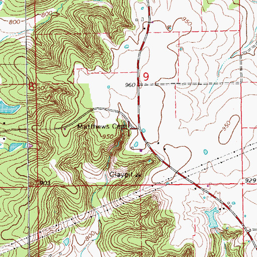 Topographic Map of Matthews Cemetery, MO