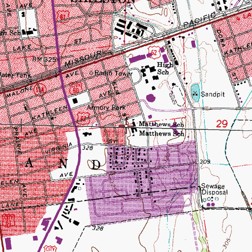 Topographic Map of Matthews School, MO
