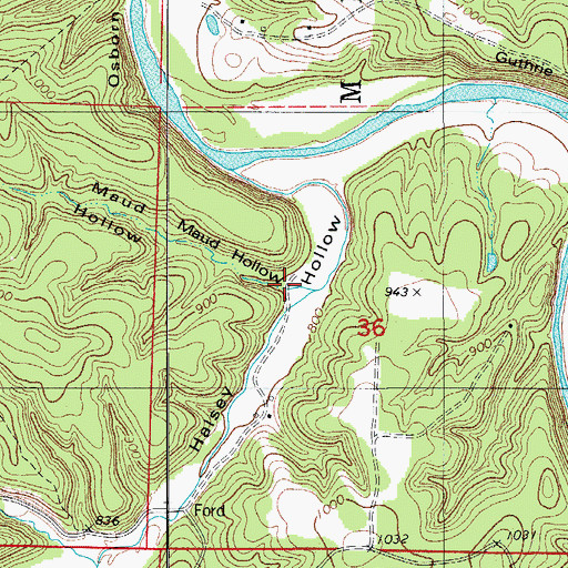 Topographic Map of Maud Hollow, MO