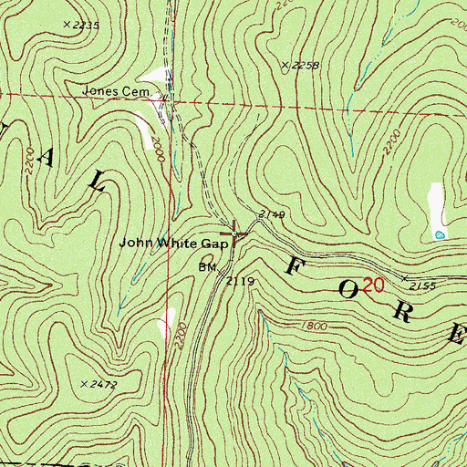 Topographic Map of John White Gap, AR