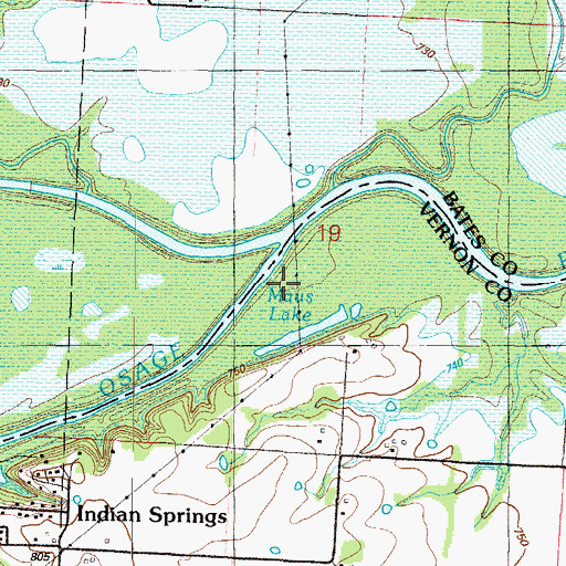Topographic Map of Maus Lake, MO
