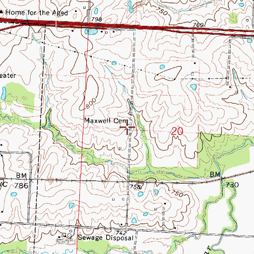 Topographic Map of Maxwell Cemetery, MO