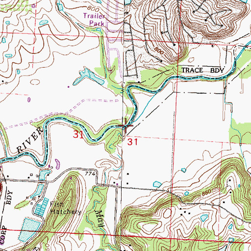 Topographic Map of May Brook, MO