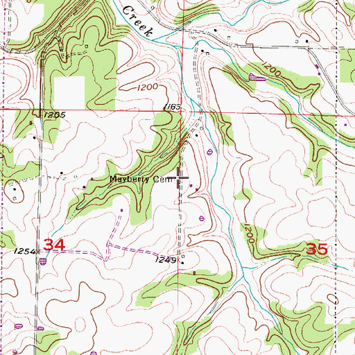 Topographic Map of Mayberry Cemetery, MO