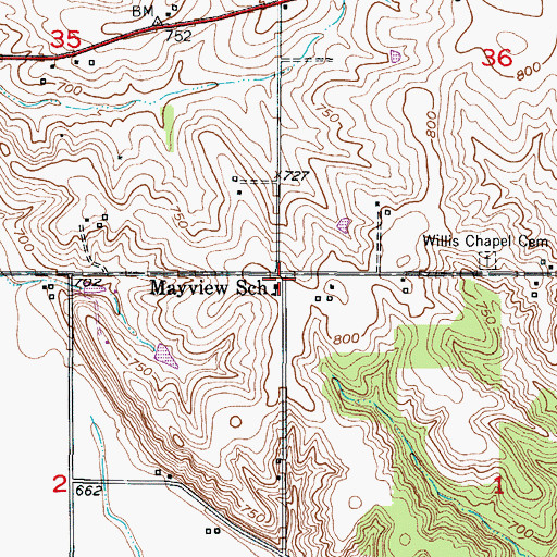 Topographic Map of Mayview School, MO
