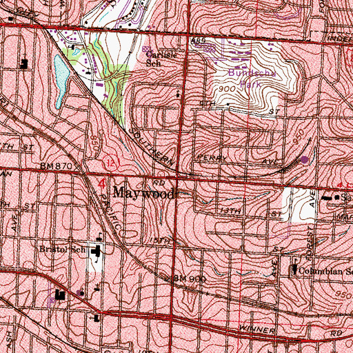 Topographic Map of Maywood, MO