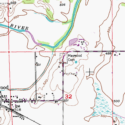 Topographic Map of Maywood Cemetery, MO