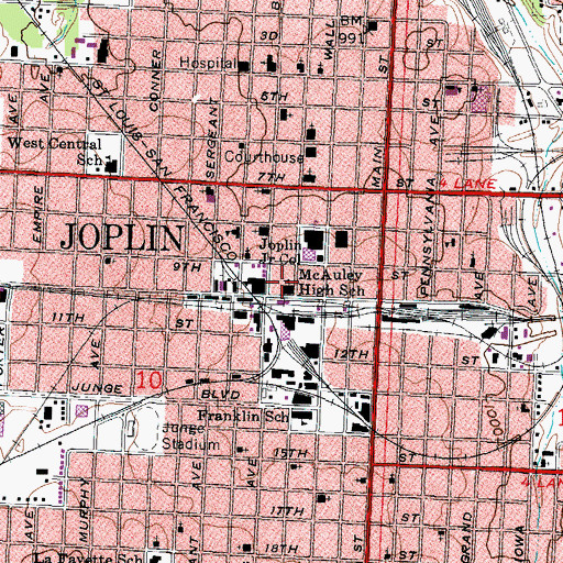 Topographic Map of McAuley High School, MO
