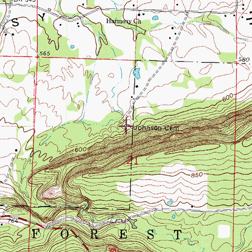 Topographic Map of Johnson Cemetery, AR