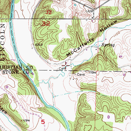 Topographic Map of McCafferty Hollow, MO