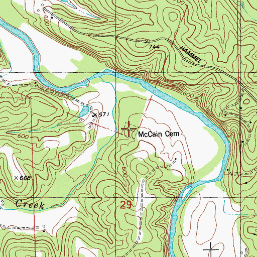 Topographic Map of McCain Cemetery, MO