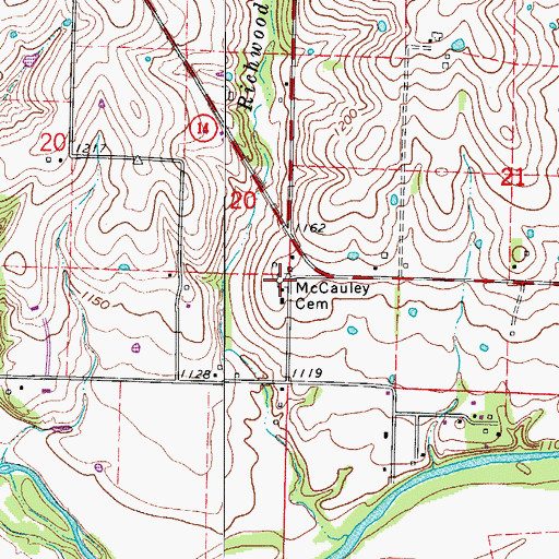 Topographic Map of McCauley Cemetery, MO