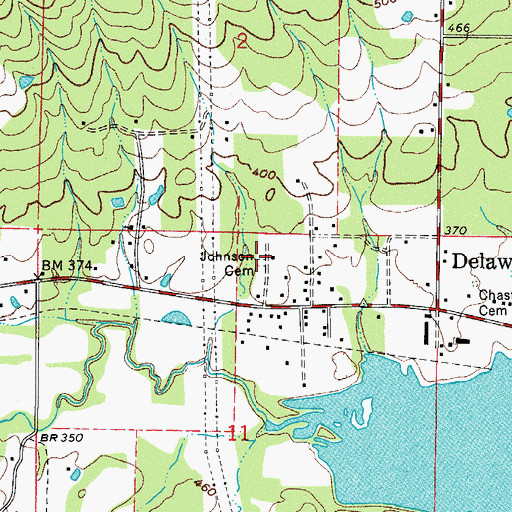 Topographic Map of Johnson Cemetery, AR