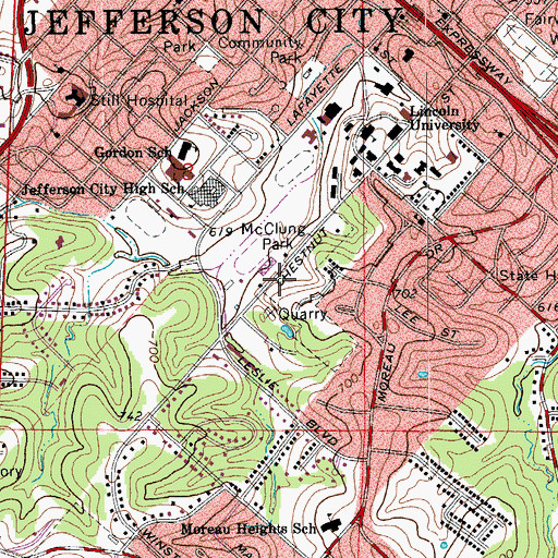 Topographic Map of McClung Park, MO