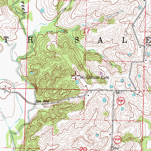 Topographic Map of McCollum Cemetery, MO