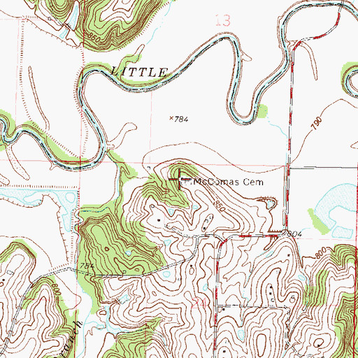 Topographic Map of McComas Cemetery, MO