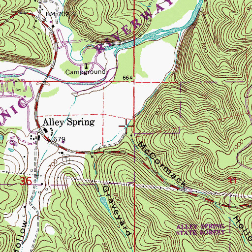 Topographic Map of McCormack Hollow, MO