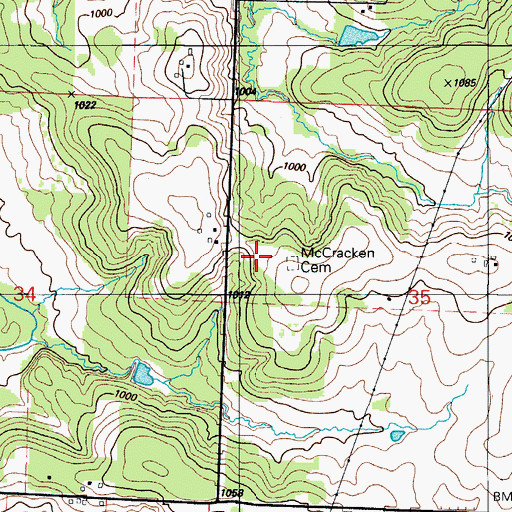 Topographic Map of McCracken Cemetery, MO