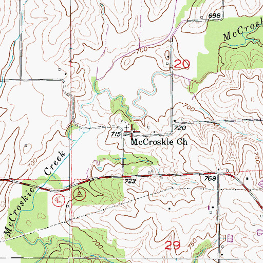 Topographic Map of McCroskie Church, MO
