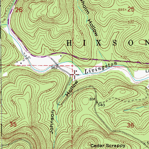 Topographic Map of Johnson Hollow, AR
