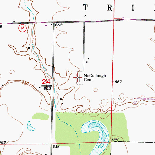 Topographic Map of McCullough Cemetery, MO