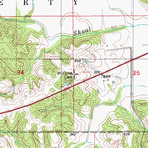 Topographic Map of McCune Cemetery, MO