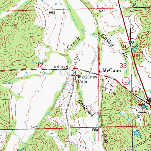 Topographic Map of McCunes Cemetery, MO