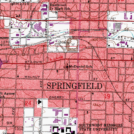Topographic Map of McDaniel School, MO