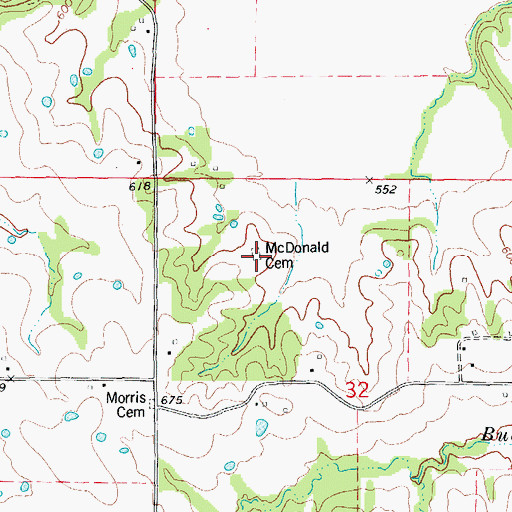 Topographic Map of McDonald Cemetery, MO
