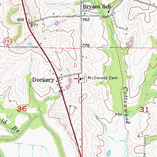 Topographic Map of McDonald Cemetery, MO