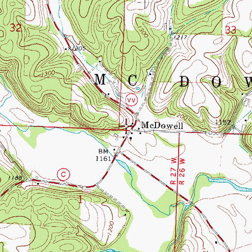Topographic Map of McDowell, MO
