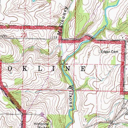 Topographic Map of McElhaney Branch, MO