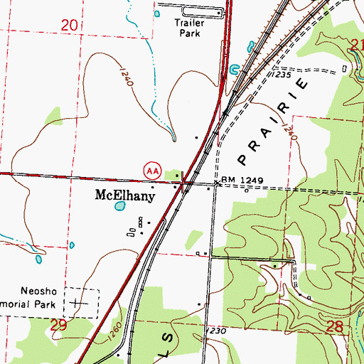 Topographic Map of McElhany, MO