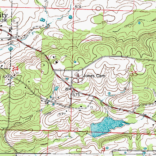 Topographic Map of Jones Cemetery, AR