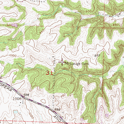 Topographic Map of McGaugh Cemetery, MO