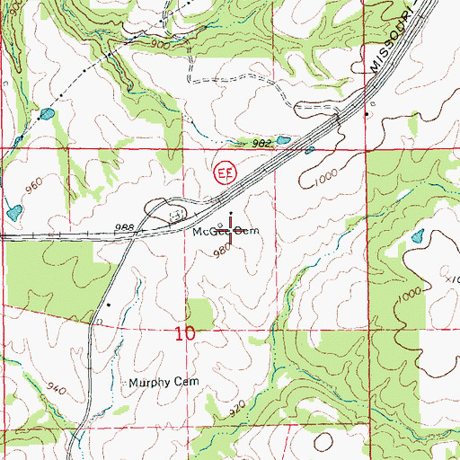 Topographic Map of Mc Gee Cemetery, MO