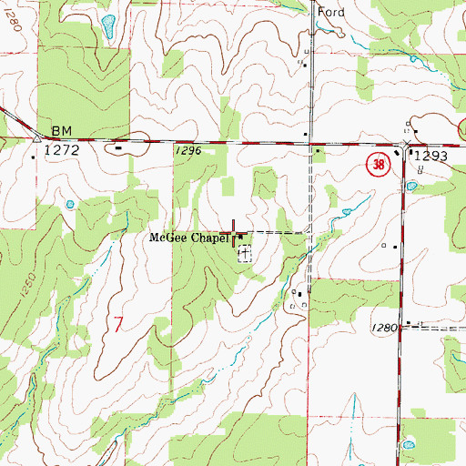 Topographic Map of McGee Chapel, MO