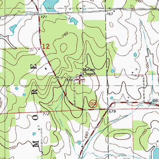 Topographic Map of McGee Church, MO