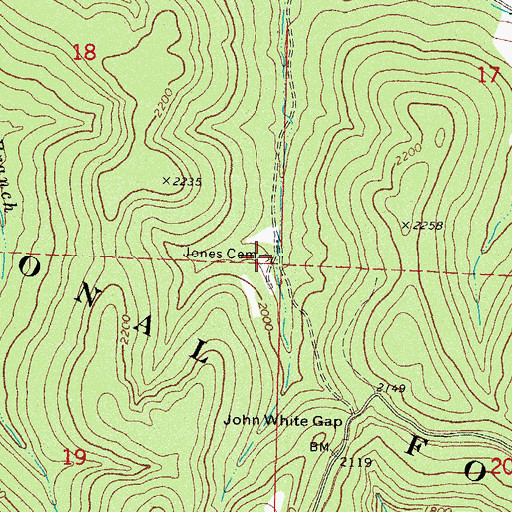Topographic Map of Jones Cemetery, AR