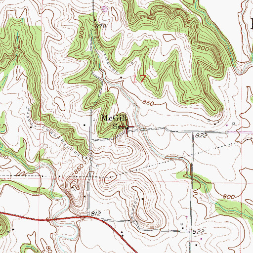 Topographic Map of McGill School, MO