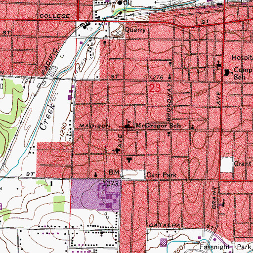 Topographic Map of McGregor School, MO