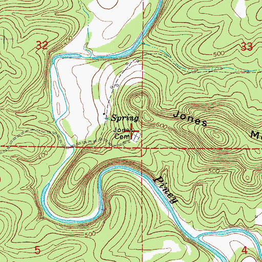 Topographic Map of Jones Cemetery, AR