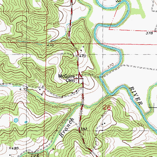 Topographic Map of McGuire Cemetery, MO